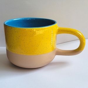 STARBUCKS Terra Cotta 2018, Yellow Blue Long Handle, Coffee Mug 12oz